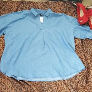 Ashley Stewart Denim Collard Blouse